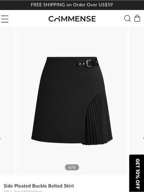 COMMENSE Side Pleated Buckle Belted Skirt - Grey